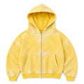 Yellow Acid Wash Distressed Zip-up Hoodie